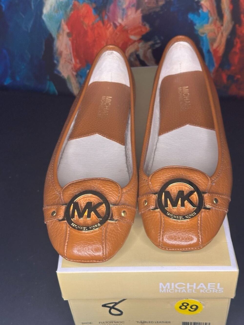 No.89 Michael Kors Fulton Moc Luggage Tumbled Leather Flats Size 8M